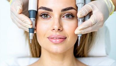 Profissional de biomedicina estética realizando procedimento facial em paciente Profissional de biomedicina estética realizando procedimento facial em paciente